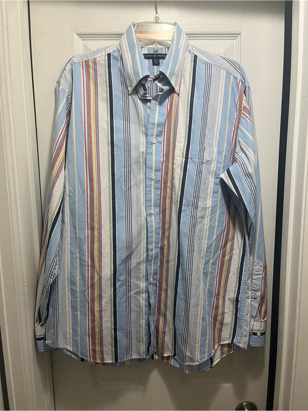 Tommy Hilfiger Light Blue Multi-Stripe Long-Sleeve Button Down Shirt
